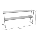 KuKoo Kit de Mesa de Trabajo  para Gastronomía y Estante Doble de Sobremesa de Acero Inoxidable 150cm