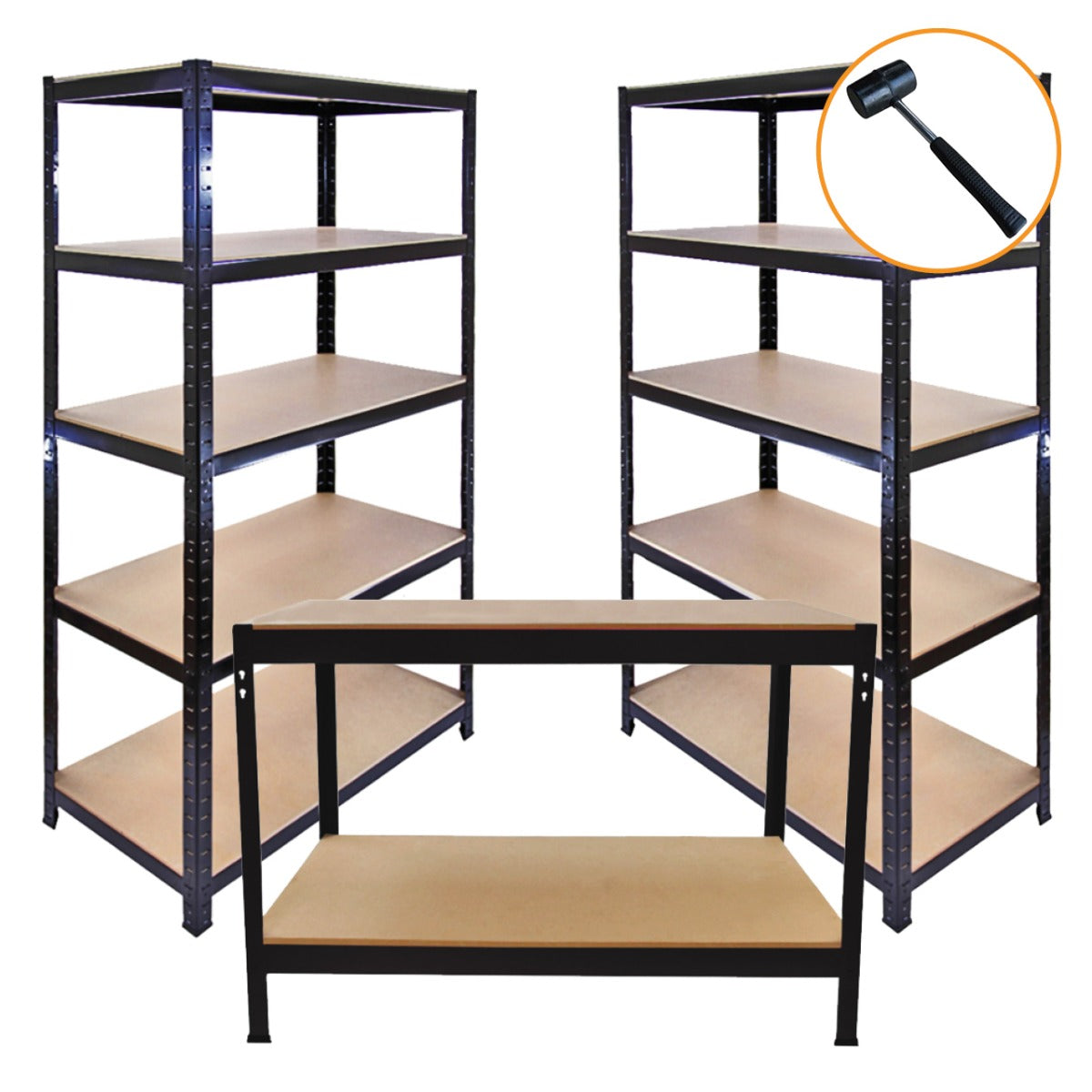 3 x Estanterías Metálicas Negras T-Rax 90cm y Banco de Trabajo Negro