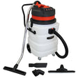 Aspirador industrial de sólidos y líquidos de 90 L, color blanco y negro, con manguera flexible y accesorios para limpieza eficiente