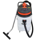 Aspirador industrial de sólidos y líquidos de 90 L, con motor de 3000 W, manguera negra, y diseño robusto en blanco y naranja