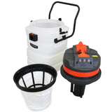 Aspirador industrial de sólidos y líquidos de 90 L, con motor de 3000 W, tanque blanco, filtro negro y tapa naranja, ideal para limpieza eficiente