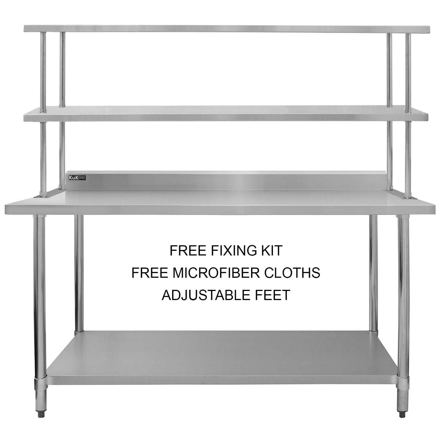 KuKoo Kit de Mesa de Trabajo  para Gastronomía y Estante de Sobremesa de Acero Inoxidable Doble-180cm