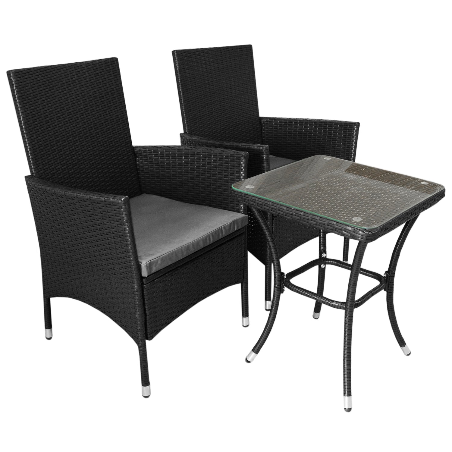 Bistro Set Ratán 3 Piezas Silla de Jardín al Aire Libre Mesa Patio Comedor Balcón Negro