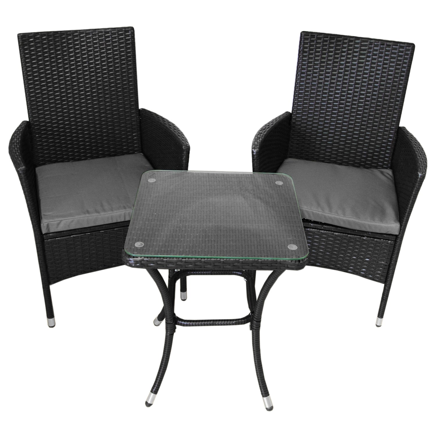 Bistro Set Ratán 3 Piezas Silla de Jardín al Aire Libre Mesa Patio Comedor Balcón Negro