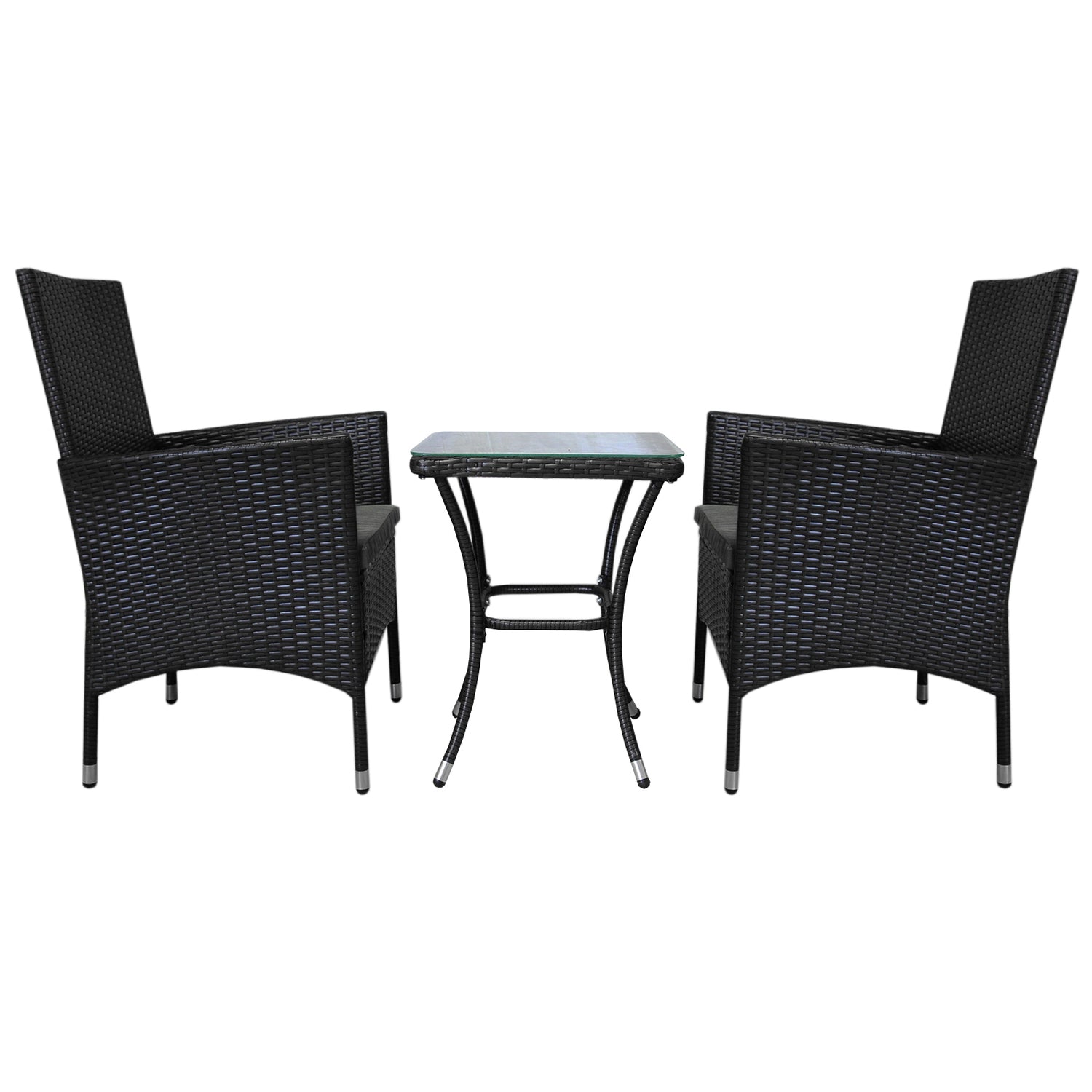 Bistro Set Ratán 3 Piezas Silla de Jardín al Aire Libre Mesa Patio Comedor Balcón Negro