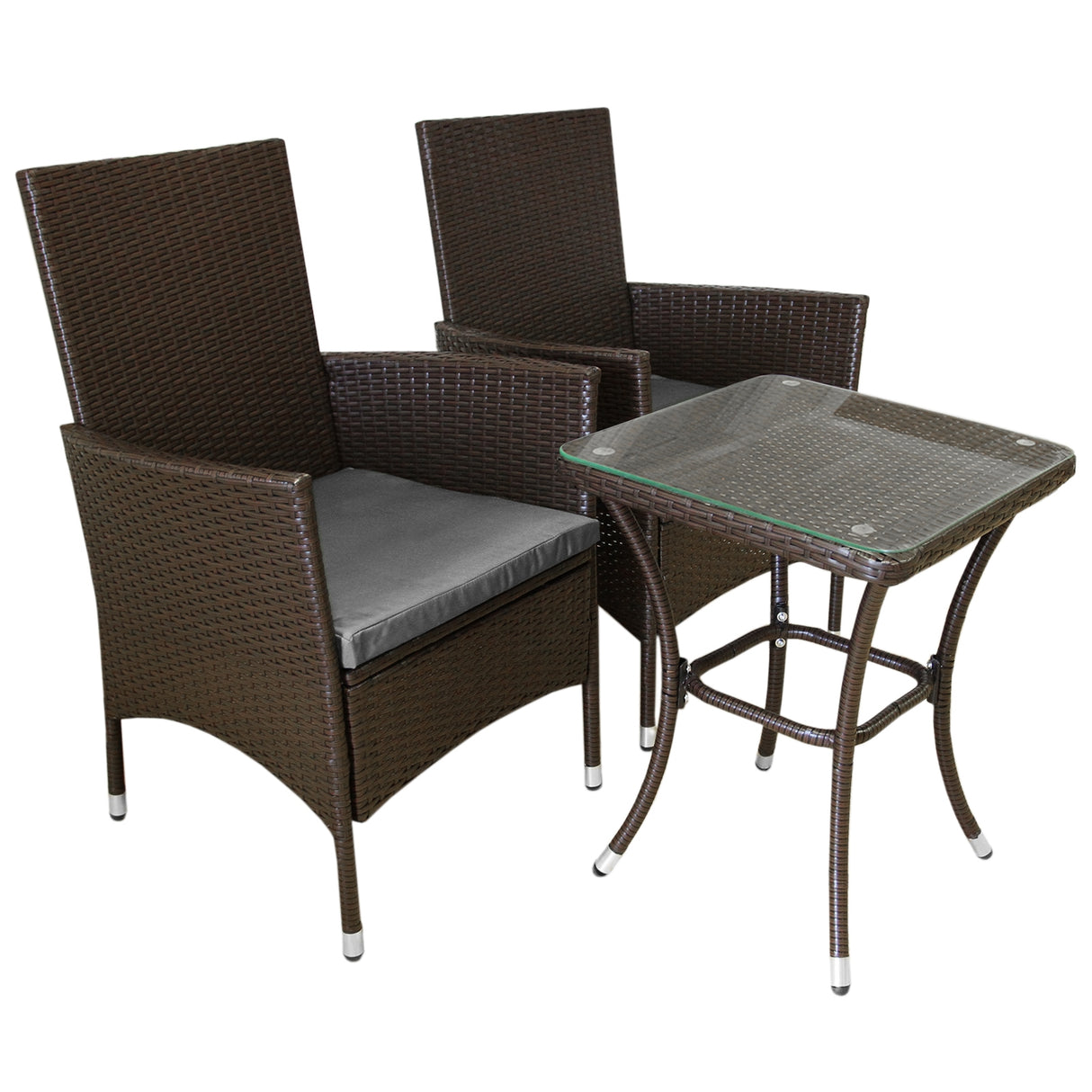 Bistro Set Ratán 3 Piezas Silla de Jardín al Aire Libre Mesa Patio Comedor Balcón Marrón