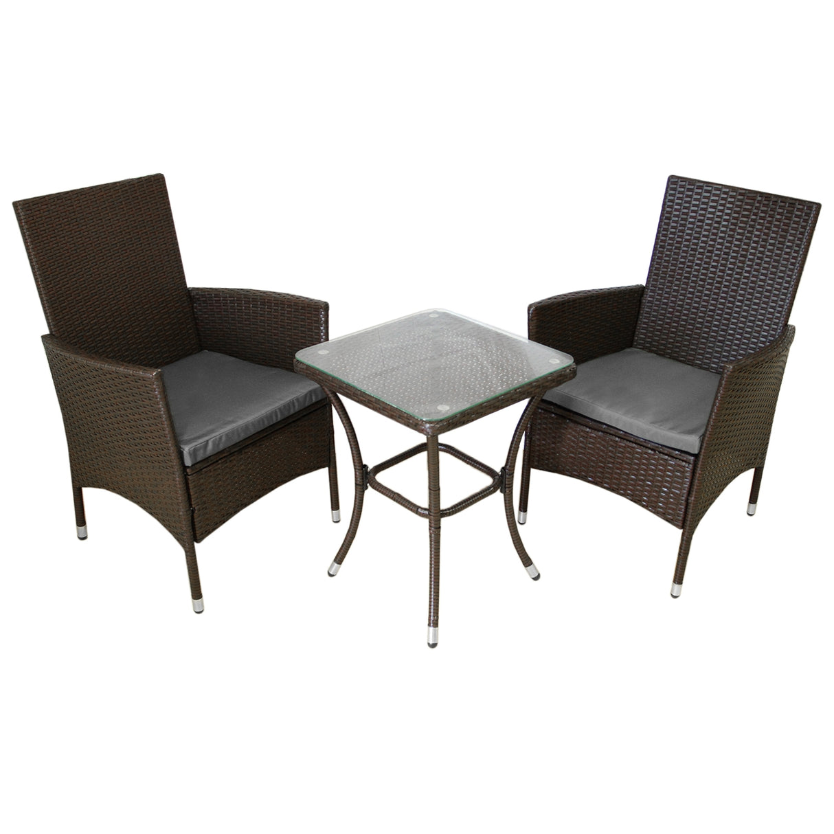 Bistro Set Ratán 3 Piezas Silla de Jardín al Aire Libre Mesa Patio Comedor Balcón Marrón