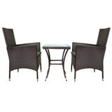 Bistro Set Ratán 3 Piezas Silla de Jardín al Aire Libre Mesa Patio Comedor Balcón Marrón