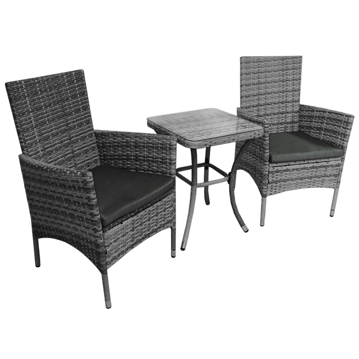 Bistro Set Ratán 3 Piezas Silla de Jardín al Aire Libre Mesa Patio Comedor Balcón Gris