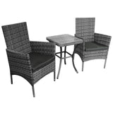 Bistro Set Ratán 3 Piezas Silla de Jardín al Aire Libre Mesa Patio Comedor Balcón Gris