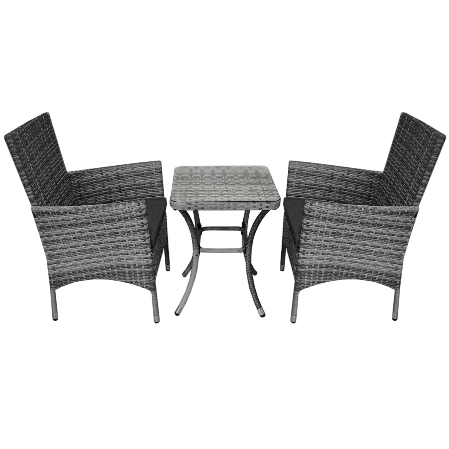 Bistro Set Ratán 3 Piezas Silla de Jardín al Aire Libre Mesa Patio Comedor Balcón Gris