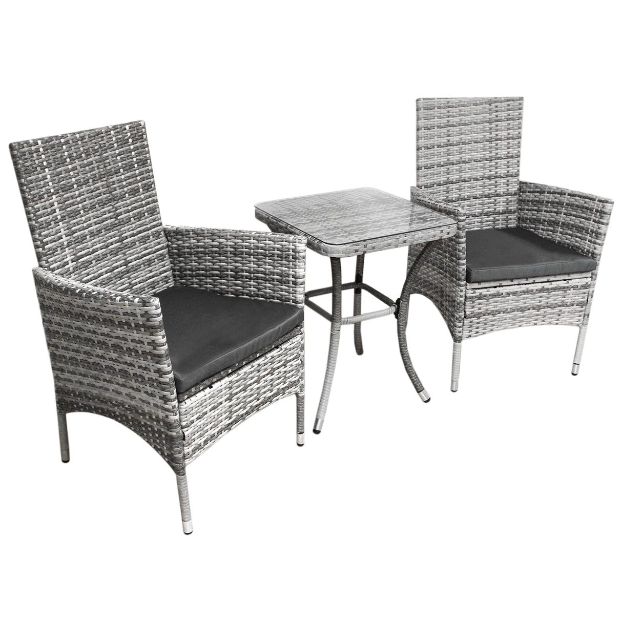 Bistro Set Ratán 3 Piezas Silla de Jardín al Aire Libre Mesa Patio Comedor Balcón Gris Claro