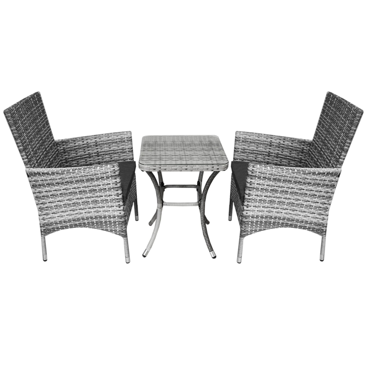 Bistro Set Ratán 3 Piezas Silla de Jardín al Aire Libre Mesa Patio Comedor Balcón Gris Claro
