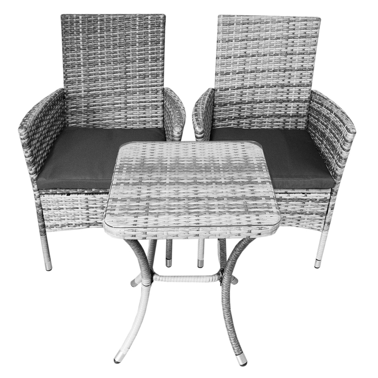Bistro Set Ratán 3 Piezas Silla de Jardín al Aire Libre Mesa Patio Comedor Balcón Gris Claro