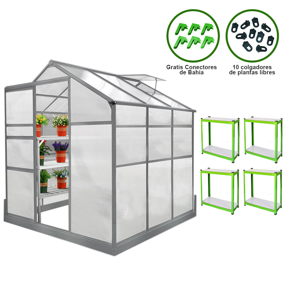 Invernadero de 1,8 m x 1,8 m con base y dos soportes resistentes al agua