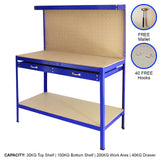 Banco de Trabajo Mesa de Trabajo Ganchos de Mesa Taller de Cajones Azul