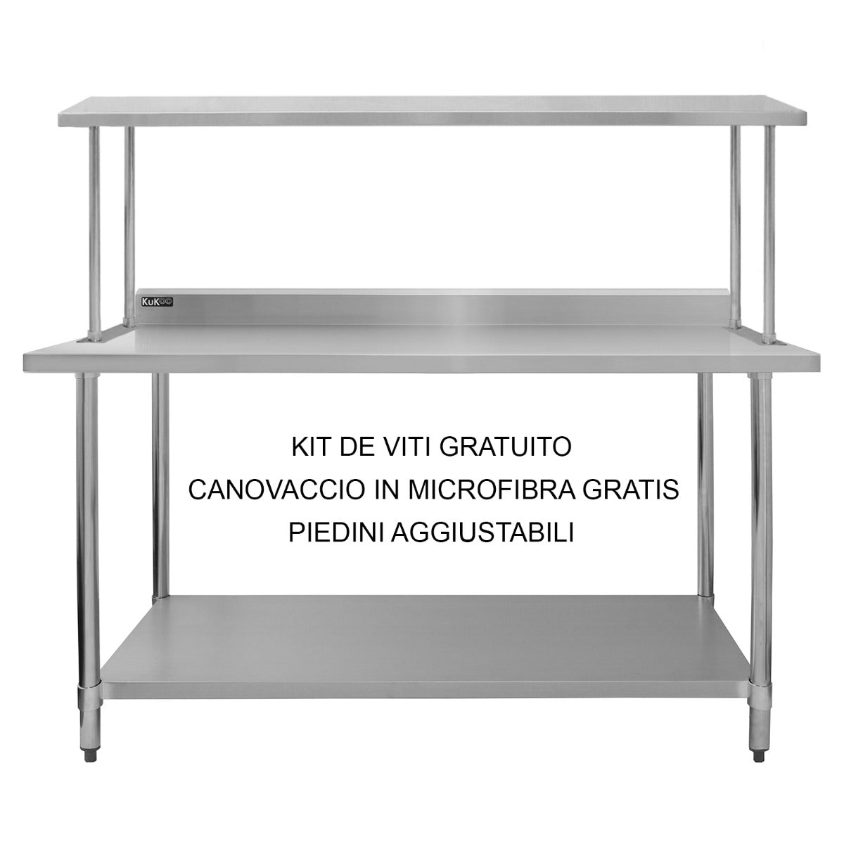 KuKoo Kit de Mesa de Trabajo  para Gastronomía y Estante de Sobremesa de Acero Inoxidable 180cm