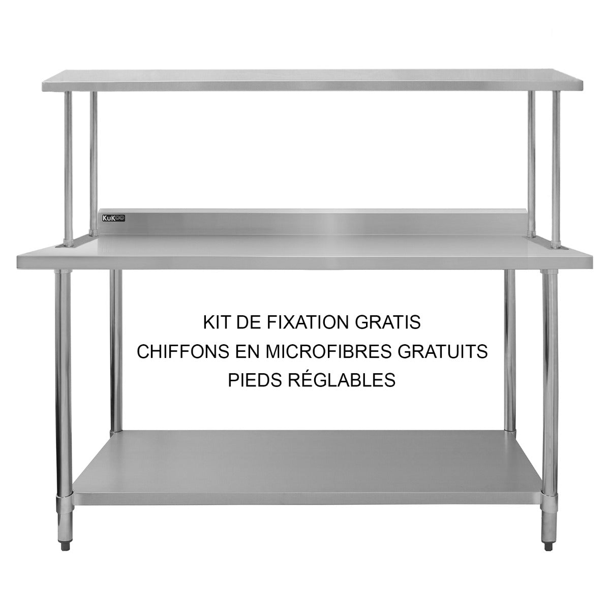 KuKoo Kit de Mesa de Trabajo  para Gastronomía y Estante de Sobremesa de Acero Inoxidable 180cm