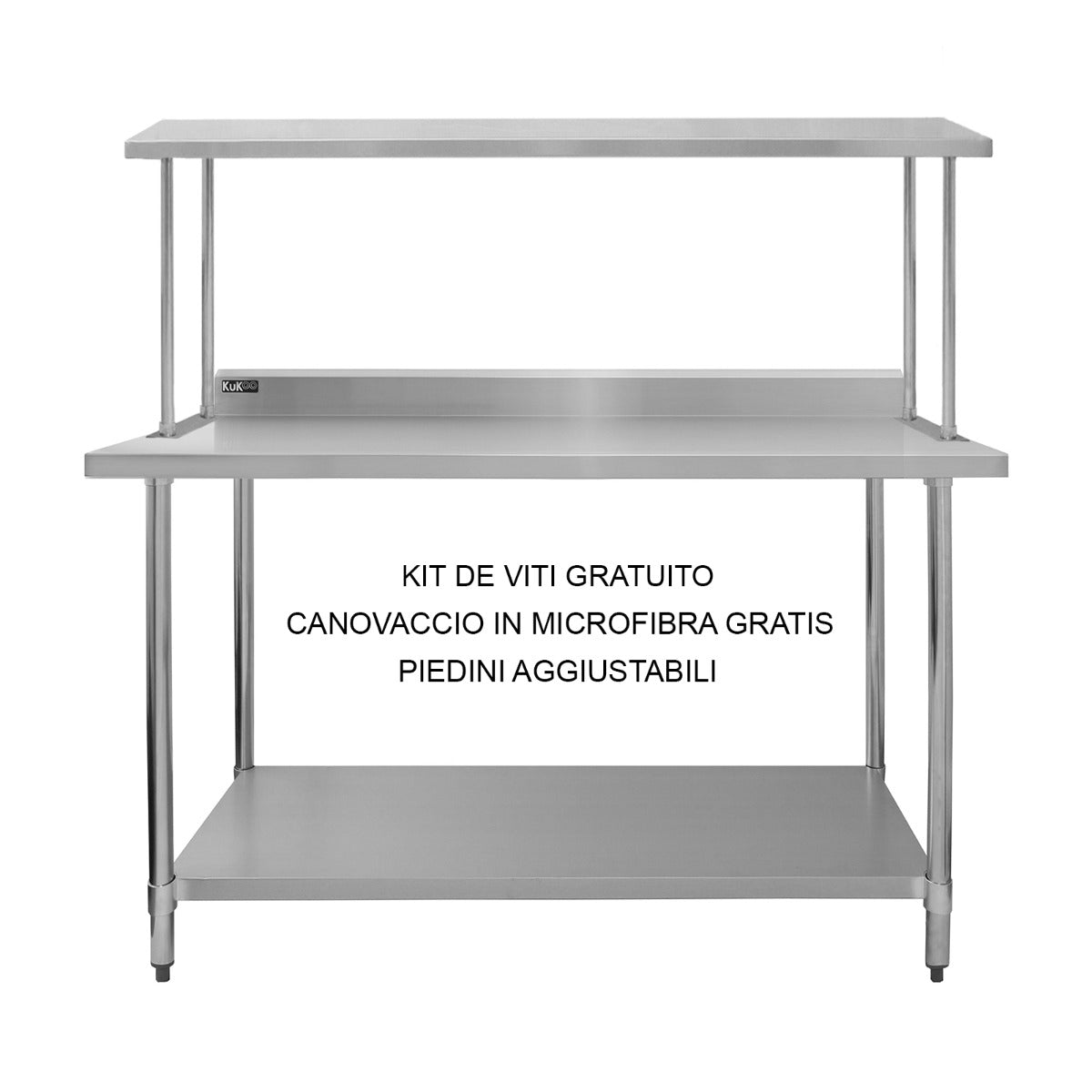 KuKoo Kit de Mesa de Trabajo  para Gastronomía y Estante de Sobremesa de Acero Inoxidable 150cm