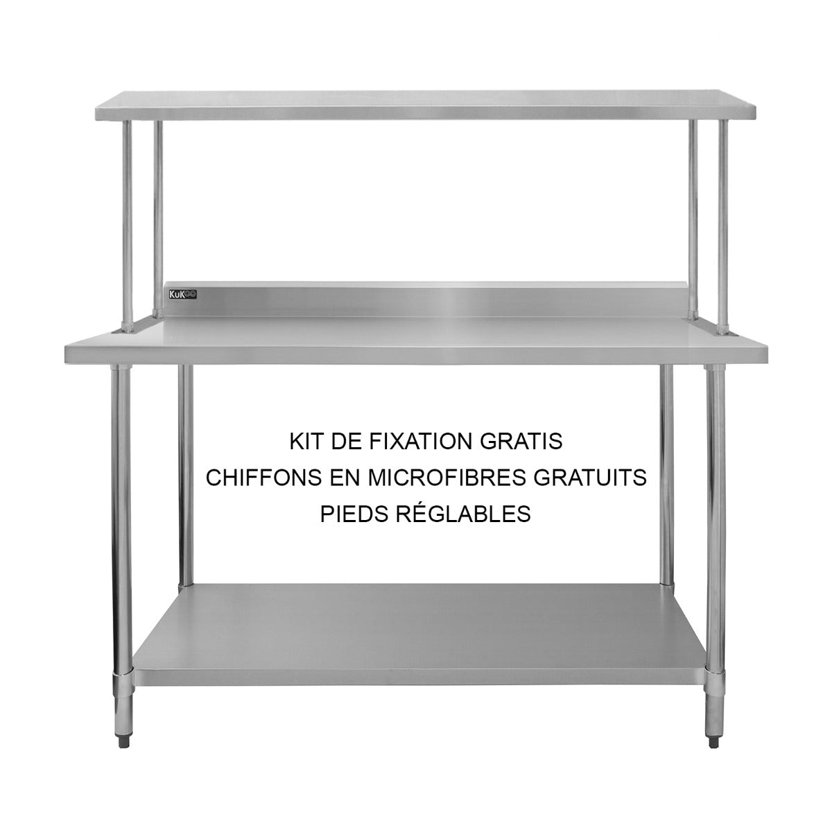 KuKoo Kit de Mesa de Trabajo  para Gastronomía y Estante de Sobremesa de Acero Inoxidable 150cm