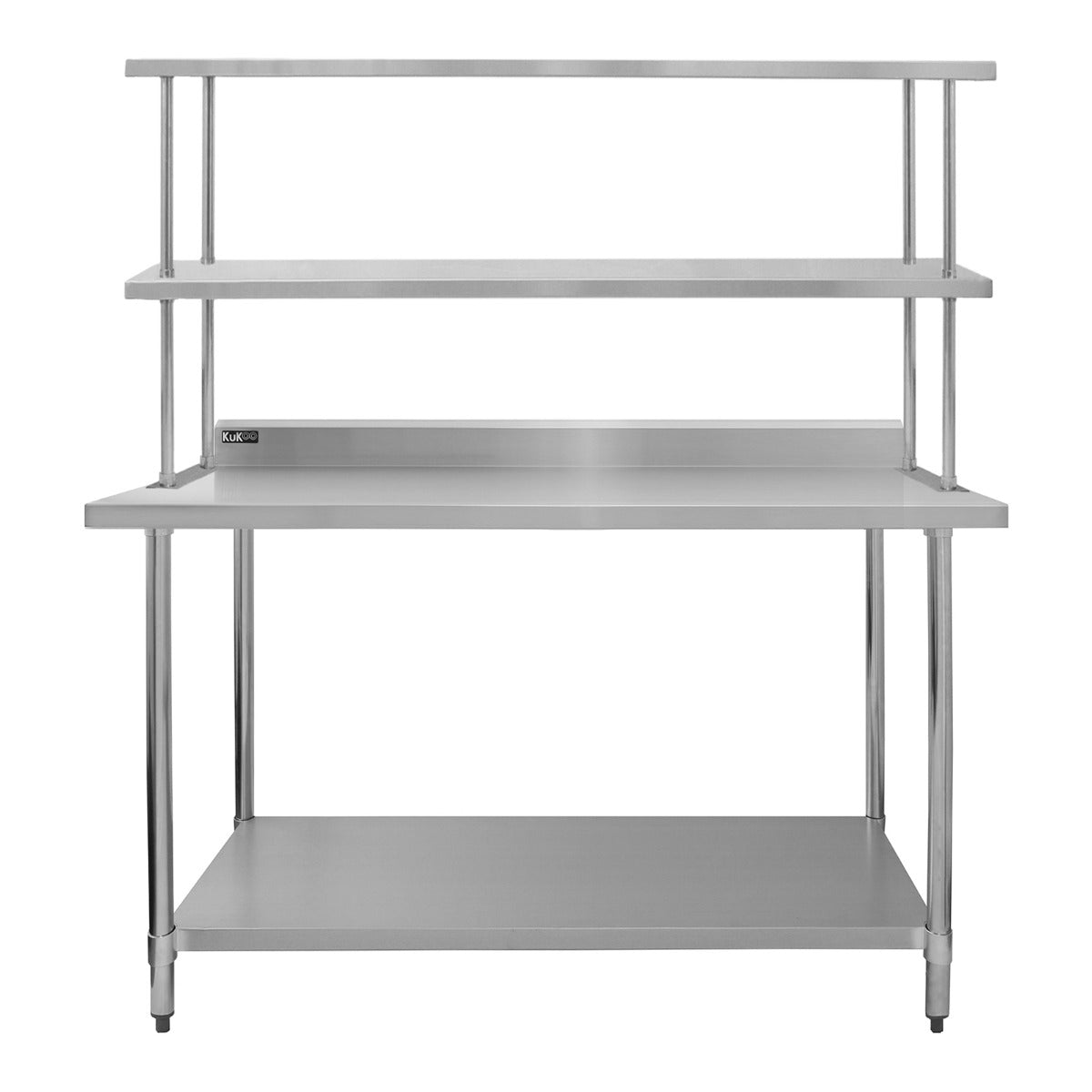 KuKoo Kit de Mesa de Trabajo  para Gastronomía y Estante Doble de Sobremesa de Acero Inoxidable 150cm