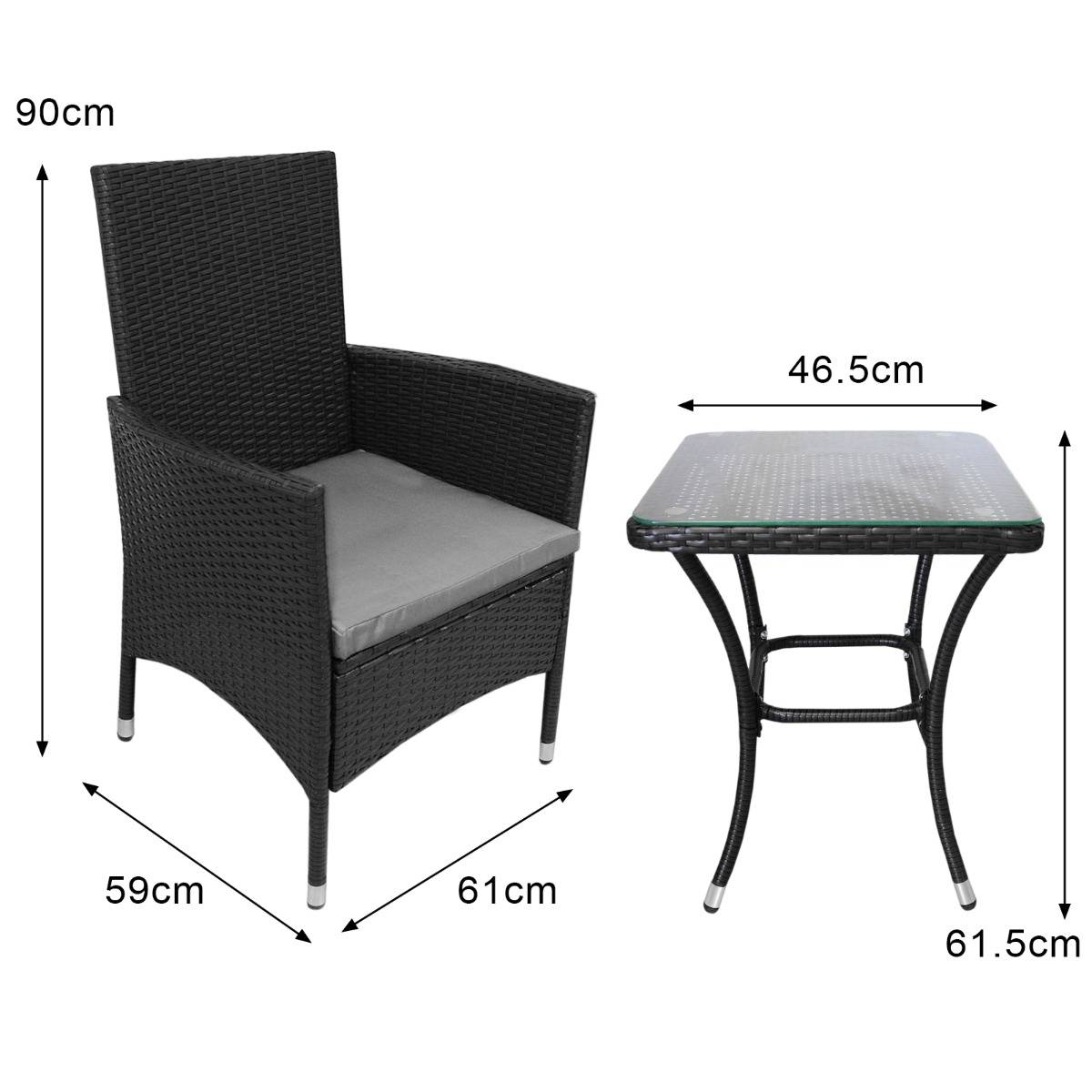 Bistro Set Ratán 3 Piezas Silla de Jardín al Aire Libre Mesa Patio Comedor Balcón Negro