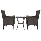 Bistro Set Ratán 3 Piezas Silla de Jardín al Aire Libre Mesa Patio Comedor Balcón Marrón
