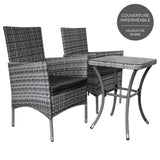 Bistro Set Ratán 3 Piezas Silla de Jardín al Aire Libre Mesa Patio Comedor Balcón Gris