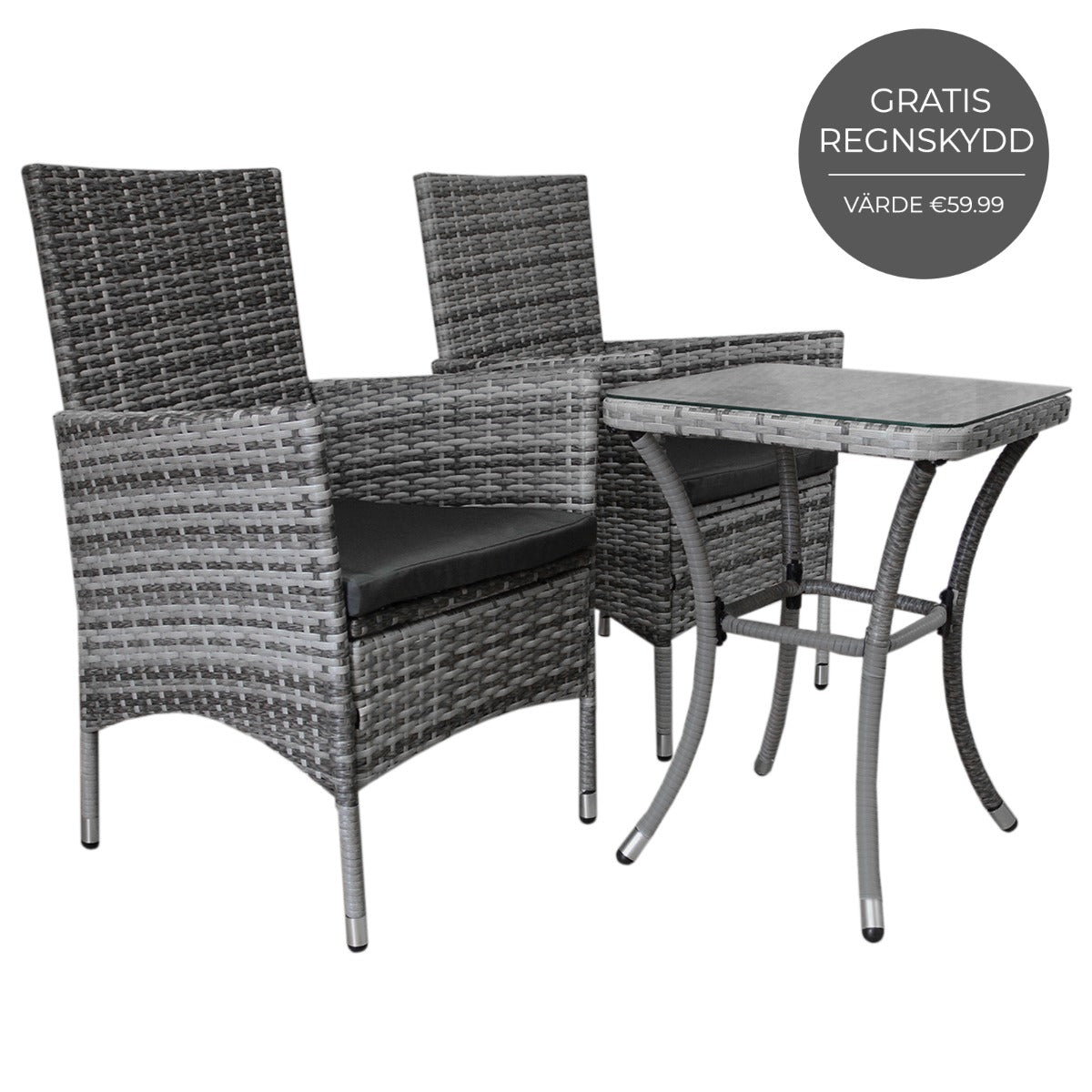 Bistro Set Ratán 3 Piezas Silla de Jardín al Aire Libre Mesa Patio Comedor Balcón Gris