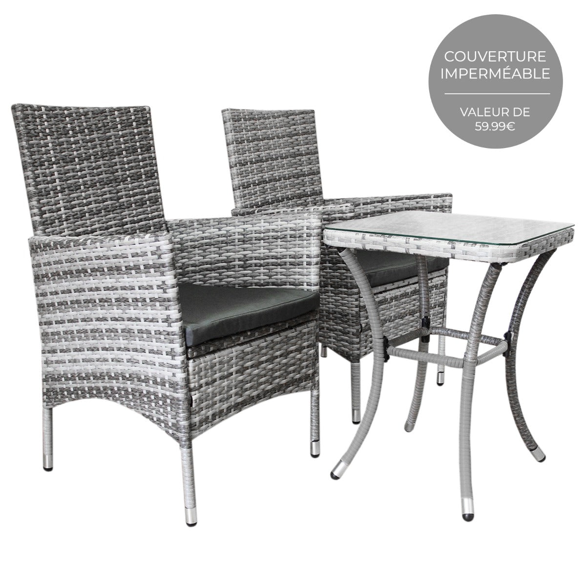 Bistro Set Ratán 3 Piezas Silla de Jardín al Aire Libre Mesa Patio Comedor Balcón Gris Claro