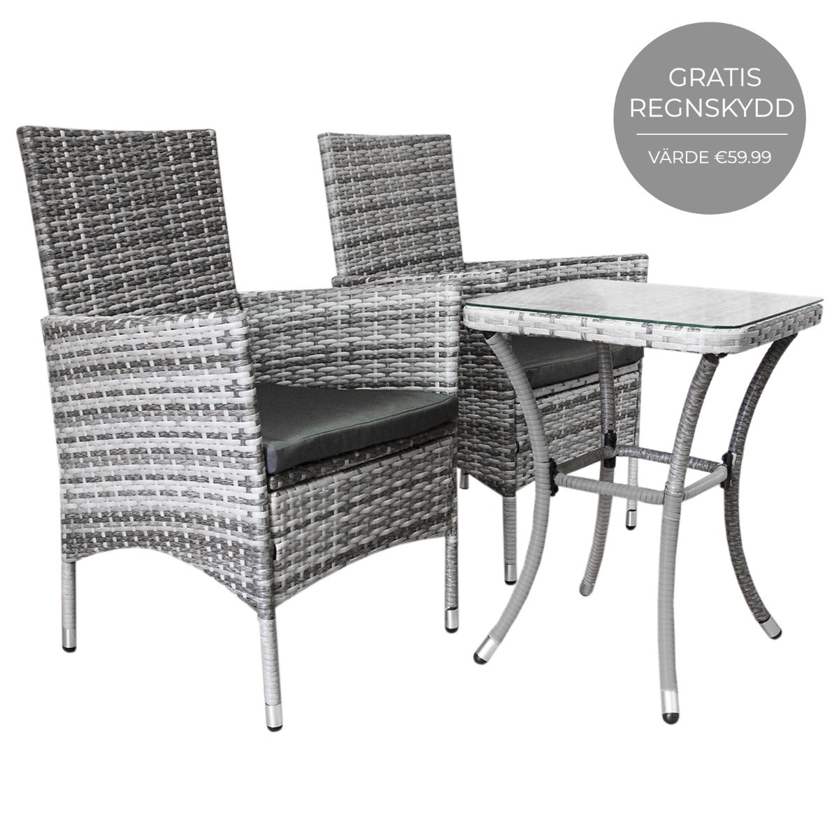 Bistro Set Ratán 3 Piezas Silla de Jardín al Aire Libre Mesa Patio Comedor Balcón Gris Claro
