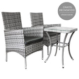 Bistro Set Ratán 3 Piezas Silla de Jardín al Aire Libre Mesa Patio Comedor Balcón Gris Claro