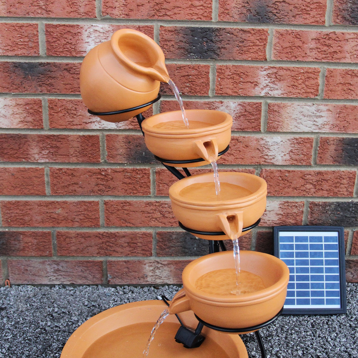 Fuente de Agua Terracota con Energía Solar Jardín Cascada Patio Escalonado