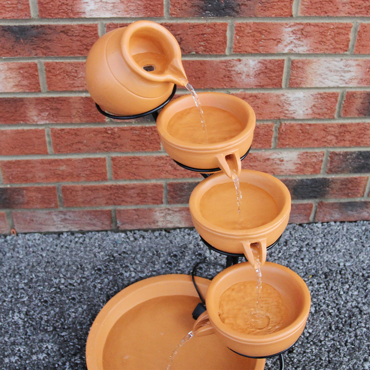 Fuente de Agua Terracota con Energía Solar Jardín Cascada Patio Escalonado