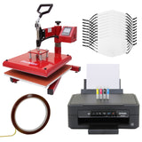 10 Mascarillas Medianas Sublimación, Prensa de Calor Oscilante e Impresora Epson
