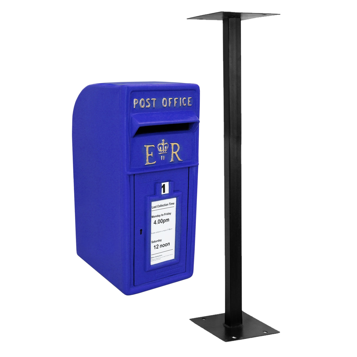 Buzón Royal Mail Azul Escocés Soporte de Suelo de Hierro Fundido y Montaje de Pared