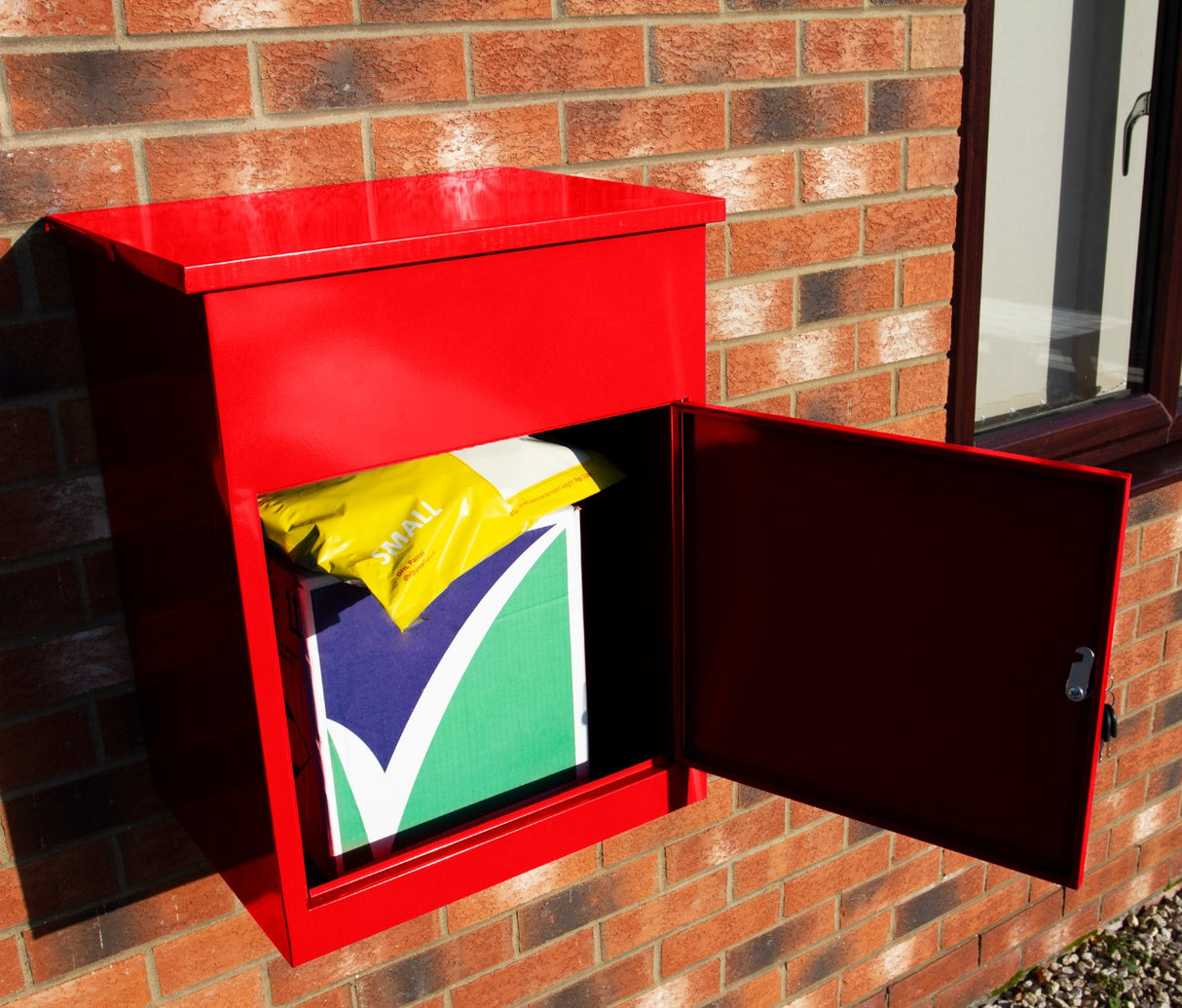 Buzón Rojo para Paquetes con Cerradura y Montado en la Pared Buzón de Correo Inteligente para el Exterior