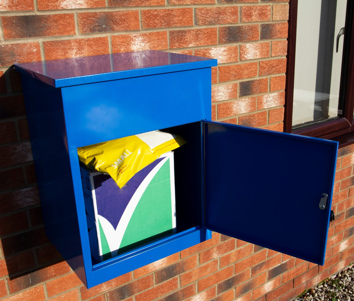 Buzón Azul para Paquetes con Cerradura y Montado en la Pared Buzón de Correo Inteligente para el Exterior