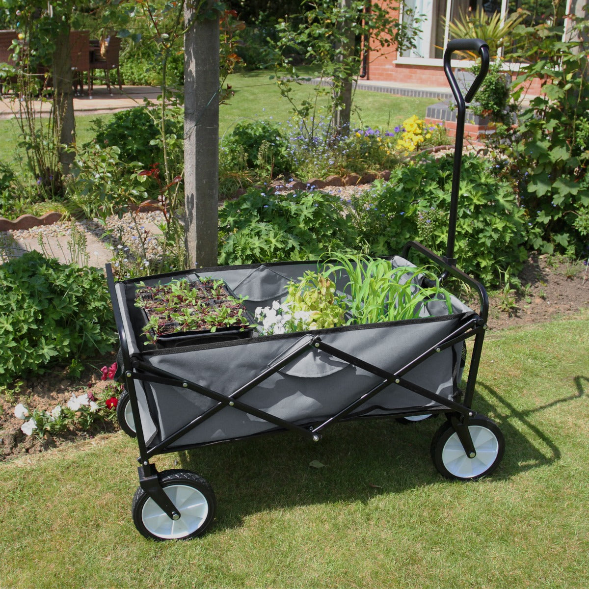 Carretilla de Jardín Plegable Gris para Jardinería con Funda Impermeable