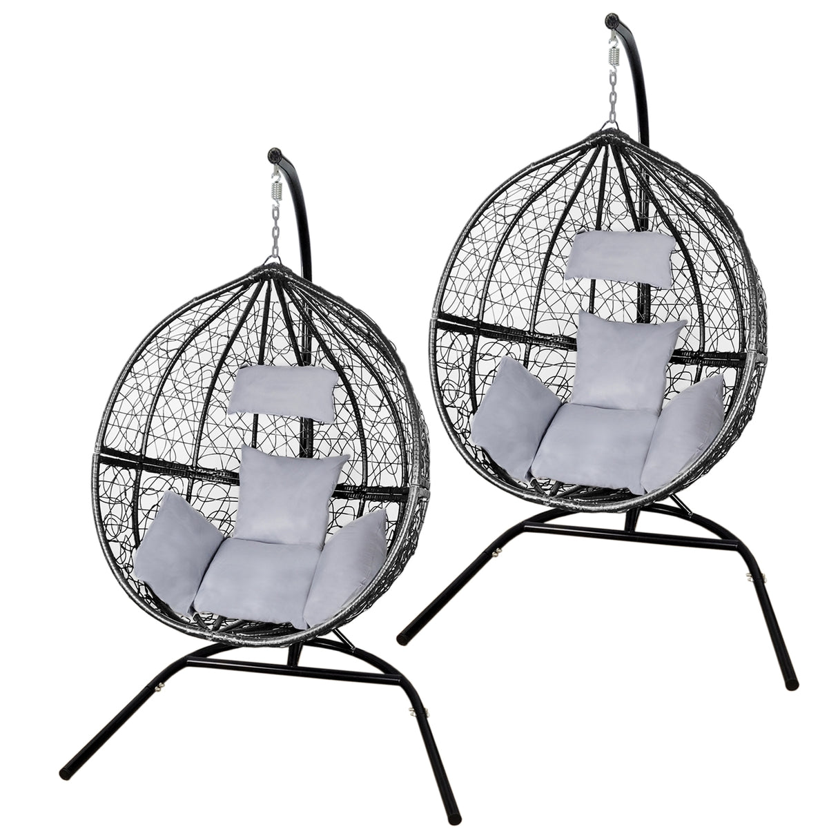 2 Sillas Huevo Banco Colgante de Ratán Patio Exterior Interior Negra | con Cojines