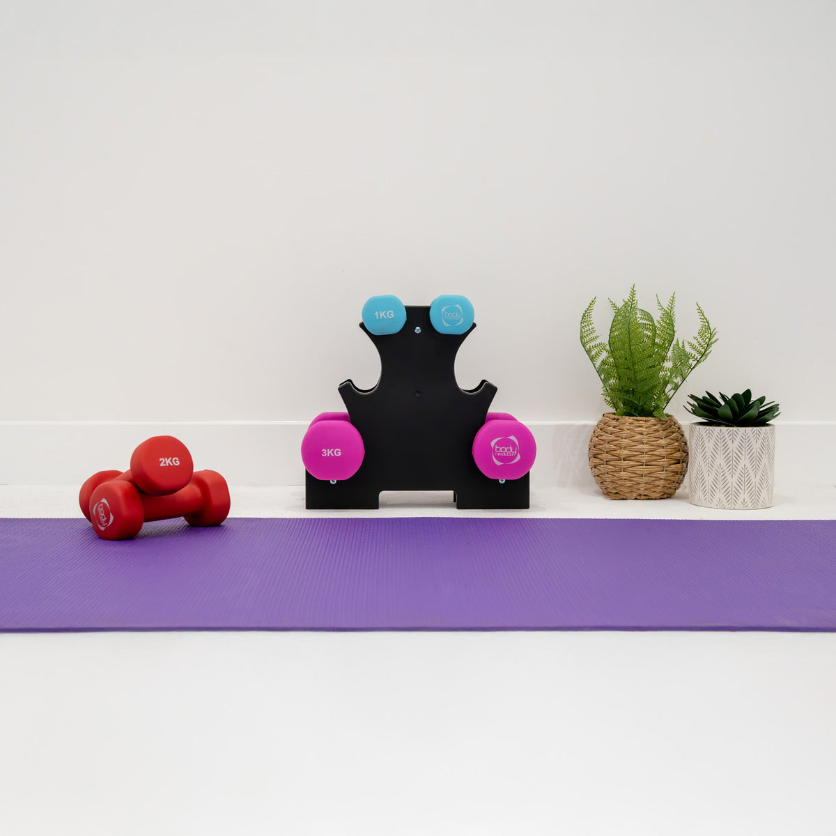 Set de Mancuernas de Neopreno de 12 kg con Soporte