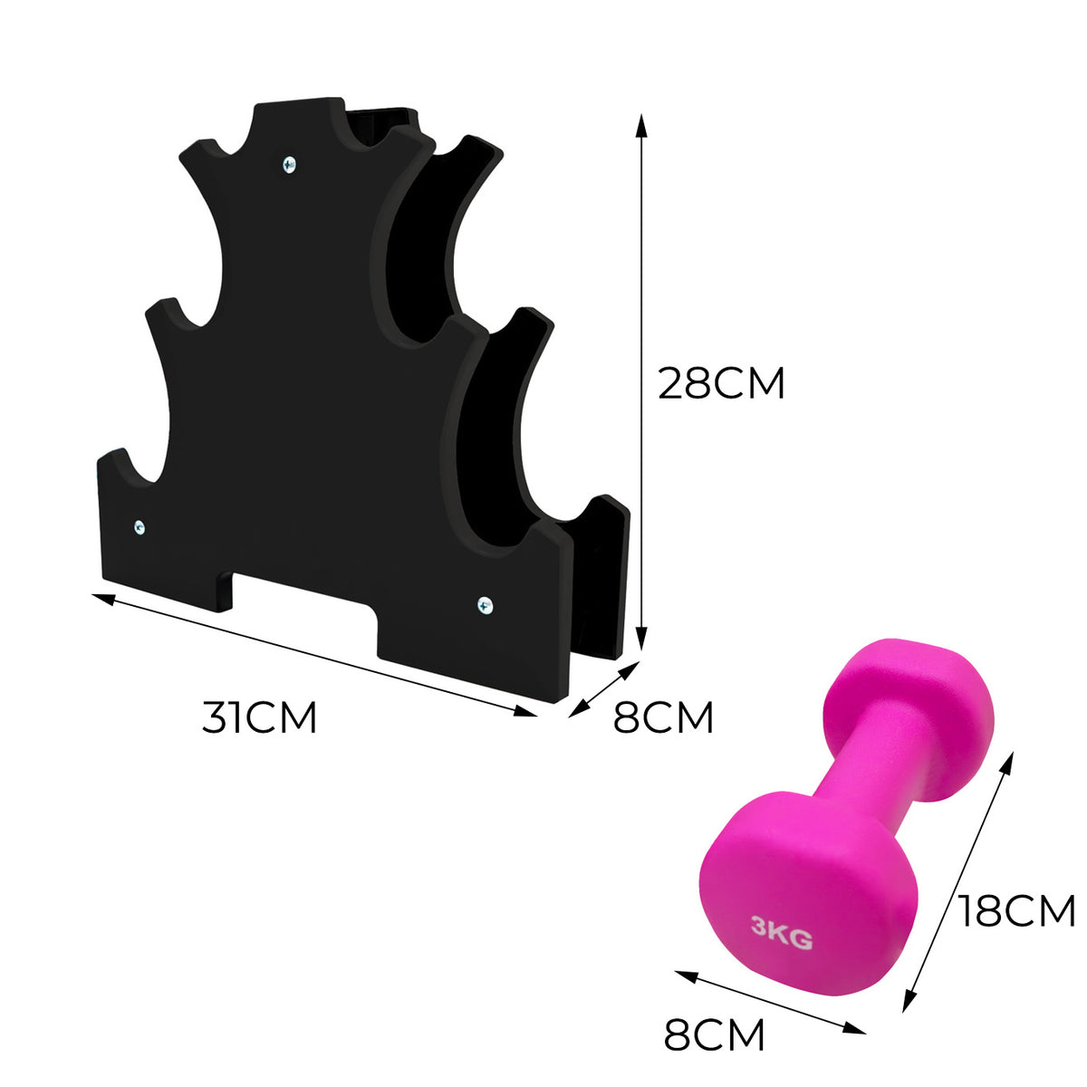 Set de Mancuernas de Neopreno de 12 kg con Soporte
