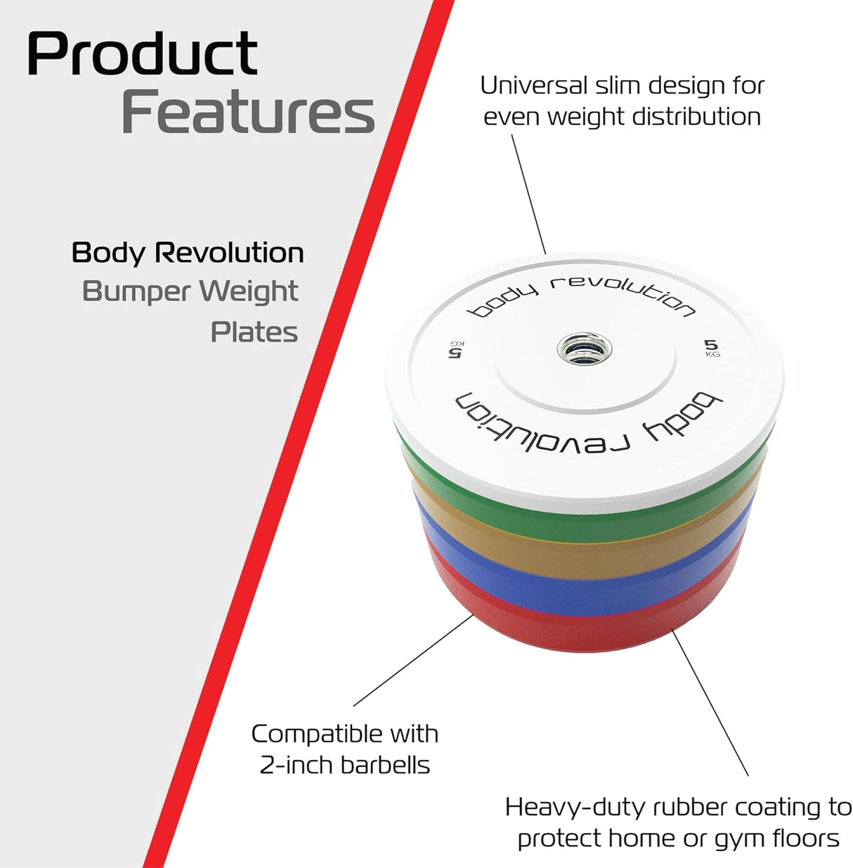 Body Revolution 2 x 25kg Discos Olímpicos Bumper – Rojo
