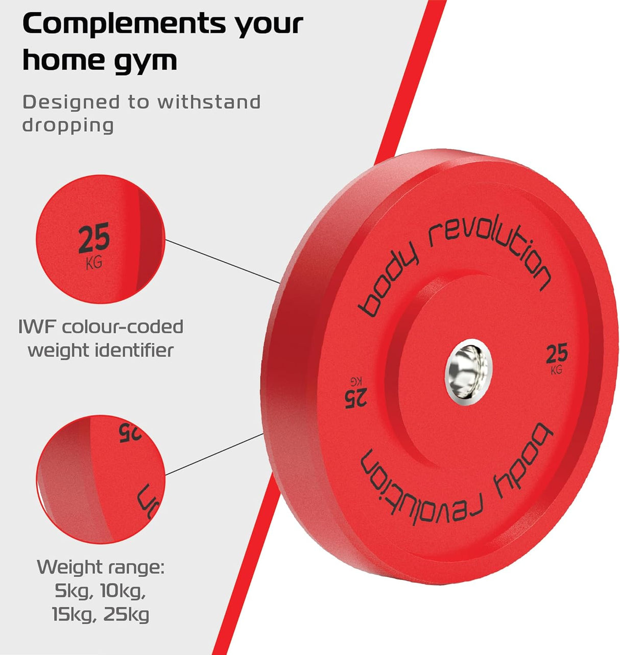 Body Revolution 2 x 25kg Discos Olímpicos Bumper – Rojo
