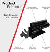 Soporte T-Bar Landmine Body Revolution en color negro, fabricado en acero duradero, ideal para ejercicios variados y fácil de instalar