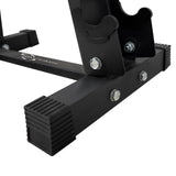 Base robusta de rack de mancuernas Body Revolution, con acabado negro mate, tornillos metálicos y patas antideslizantes de goma
