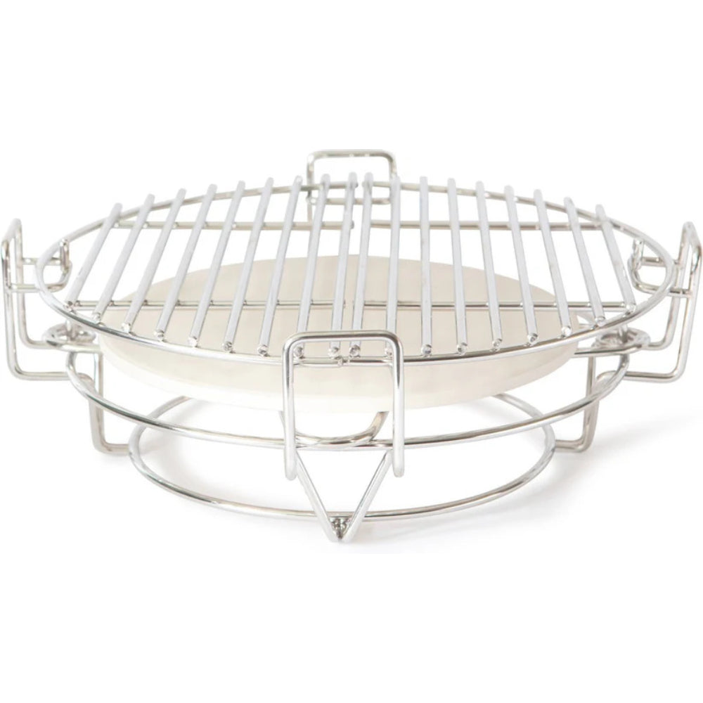 Parrilla multinivel de acero inoxidable para barbacoa Kamado, con diseño circular y rejilla superior para cocinar alimentos uniformemente