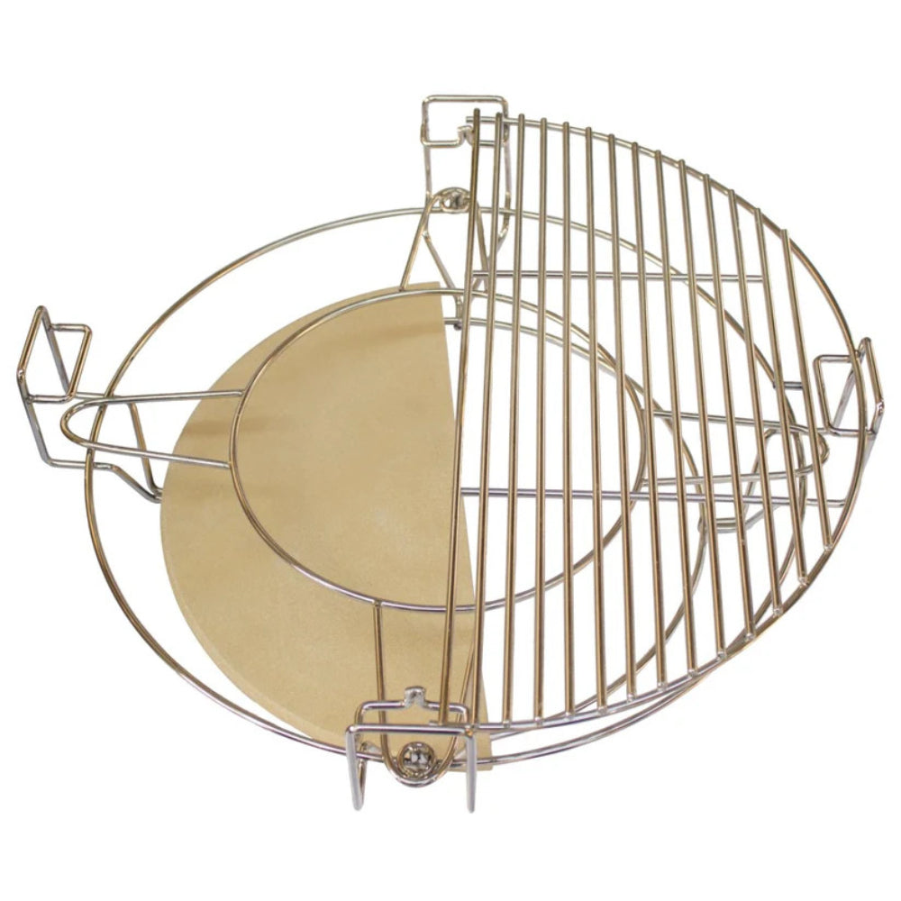 Parrilla multinivel de acero inoxidable para barbacoa Kamado, con superficie de cerámica y diseño circular de 53,3 cm