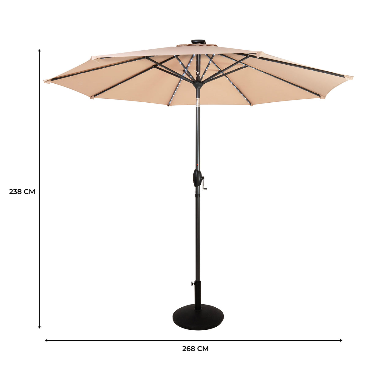 Parasol LED Inclinable 2,7 m con Base – Beige