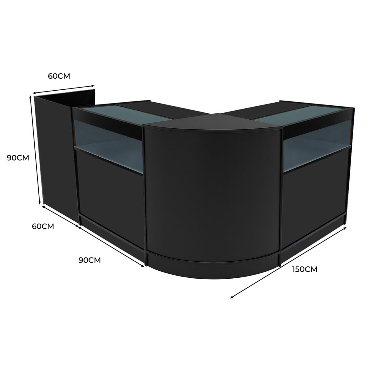 Set Mostradores Comerciales con Luz LED "LUNA" CM60 + 2xB900 + TB60 – Negro